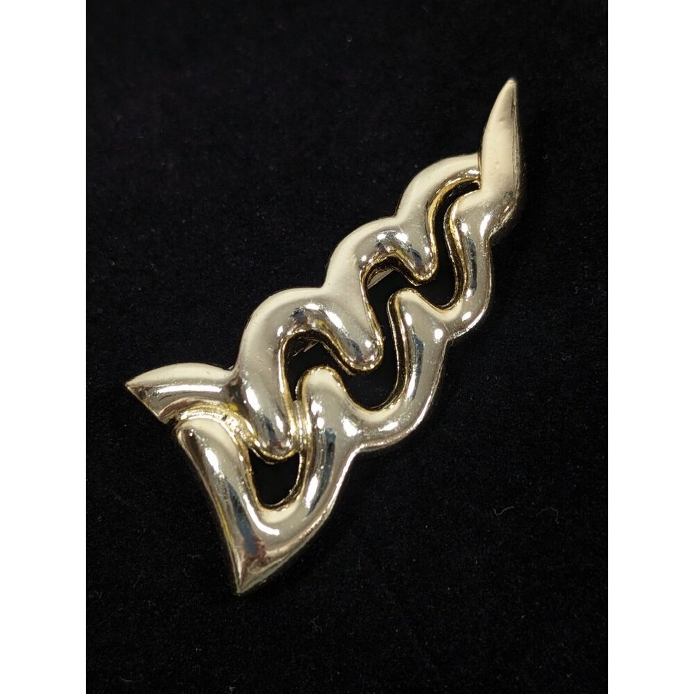 Vintage Gold Tone Double‎ Wavy Bar Line Modernist Retro Brooch Pin
